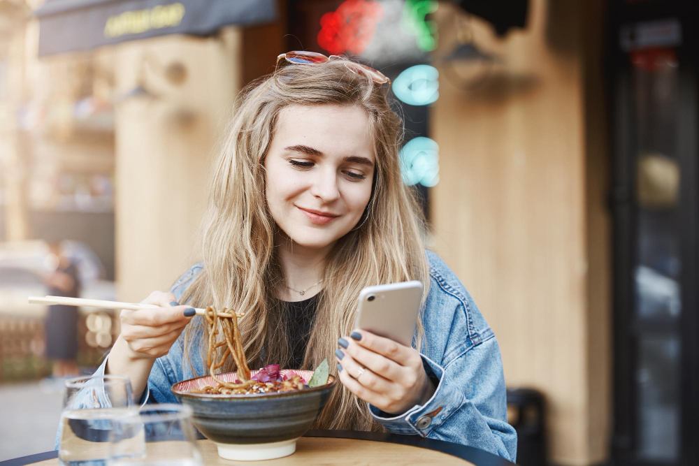 ラーメンを食べる外国人